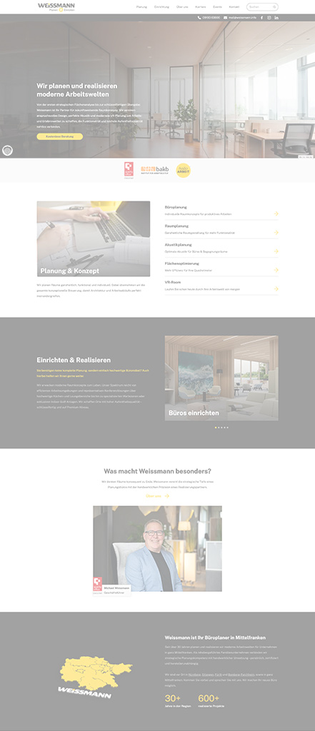 Screenshot der Webseite Weissmann GmbH